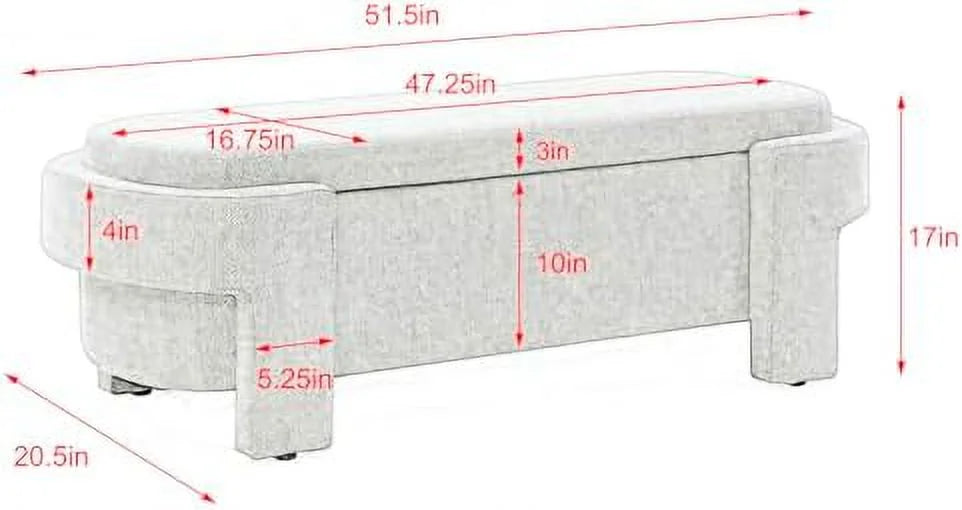 51.5" Chenille Upholstered Oval Bench Z742