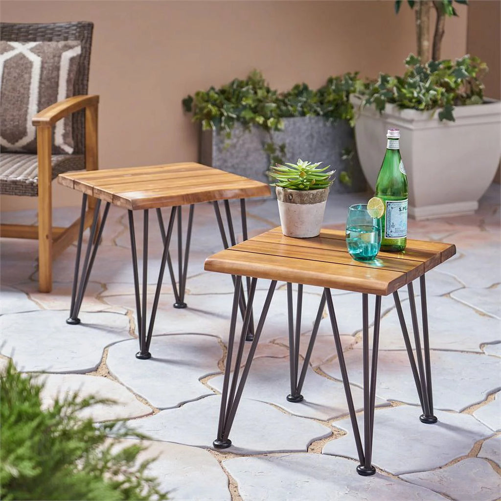Acacia Wood Outdoor Side Tables Set of 2 A9956
