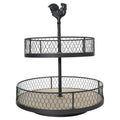 2-Tier Wood Metal Round Trays with Rooster Top Q26915