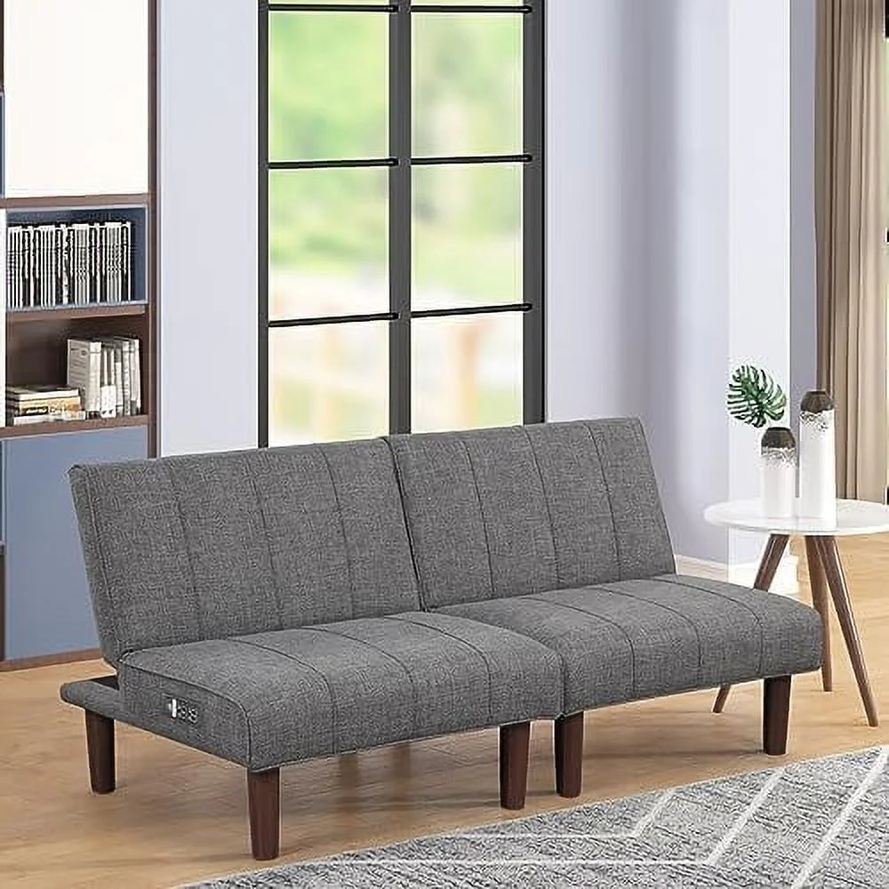 Convertible 2 Seater Futon Sofa with USB Port Y53276