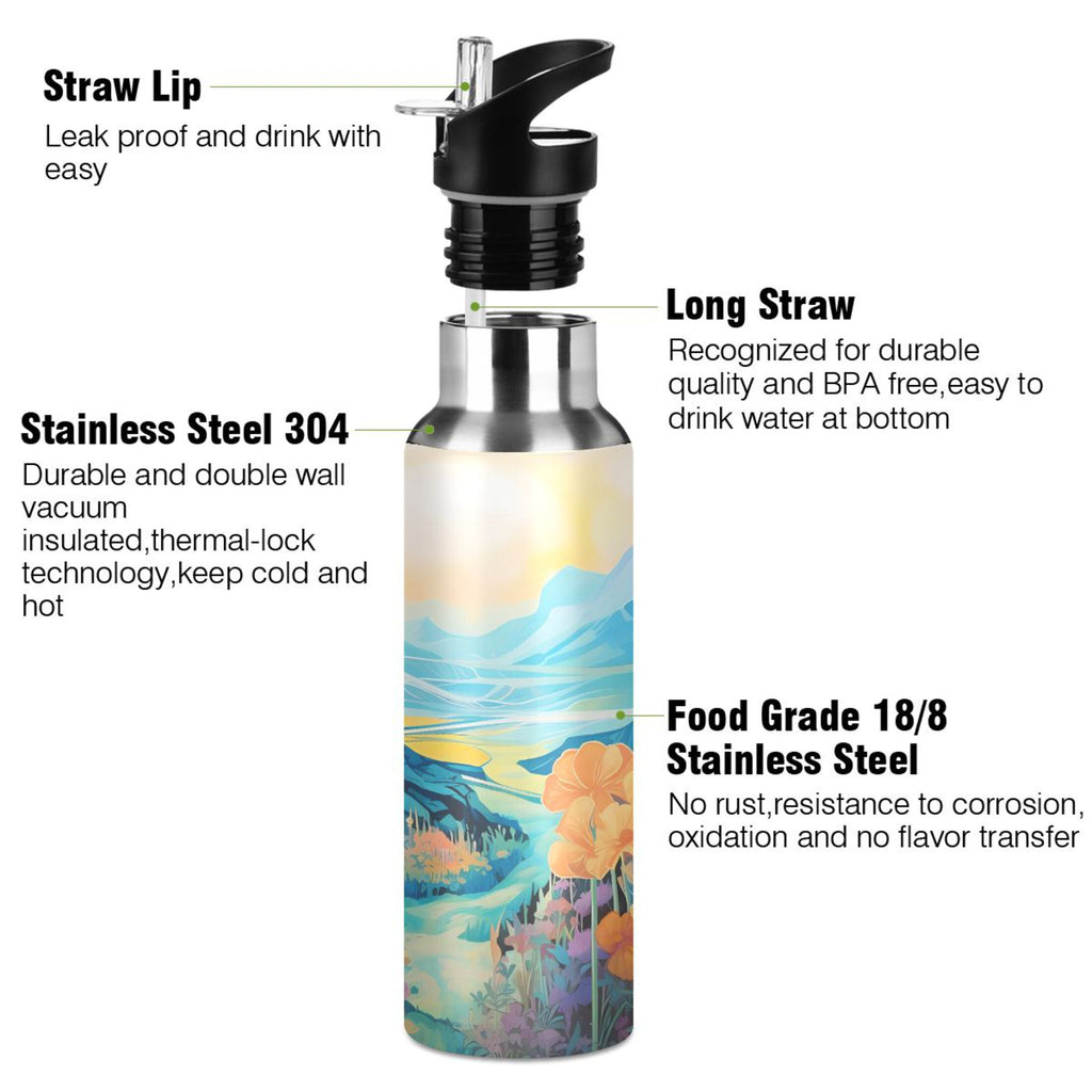 Blue Stainless Steel Insulated Water Bottle with Straw Lid I1294