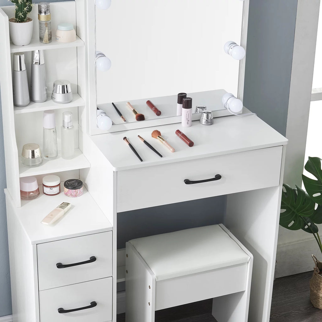 White Vanity Desk with Slidable Mirror and Drawers L173