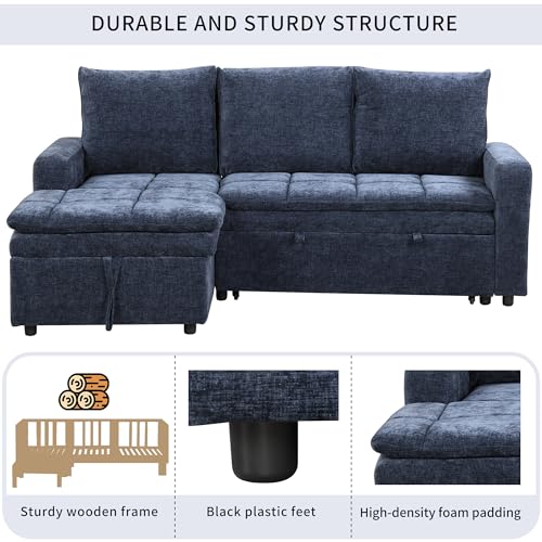 Grey 3 Seat Polyester Modular Sofa with Storage Chaise and Pullout Bed W443449
