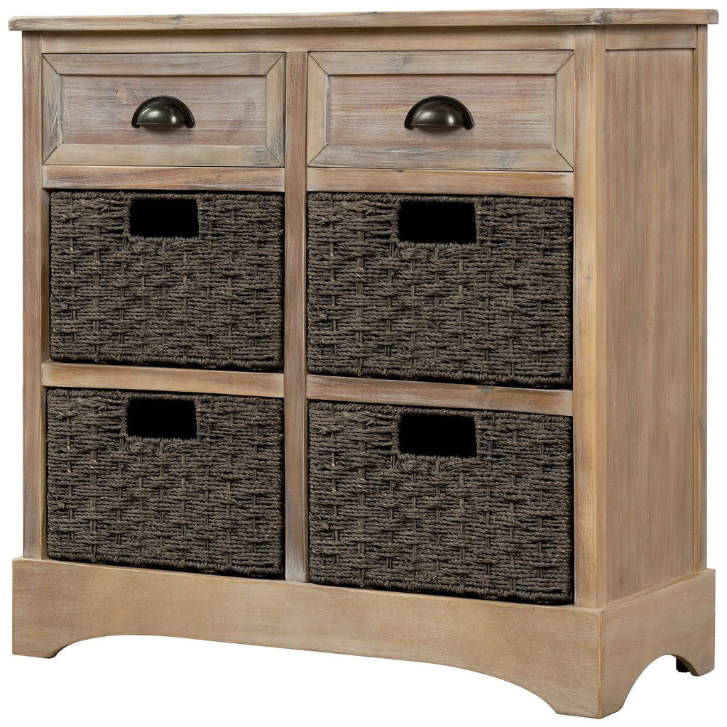 Rustic Storage Cabinet with 2 Drawers and 4 Fabric Basket N849955
