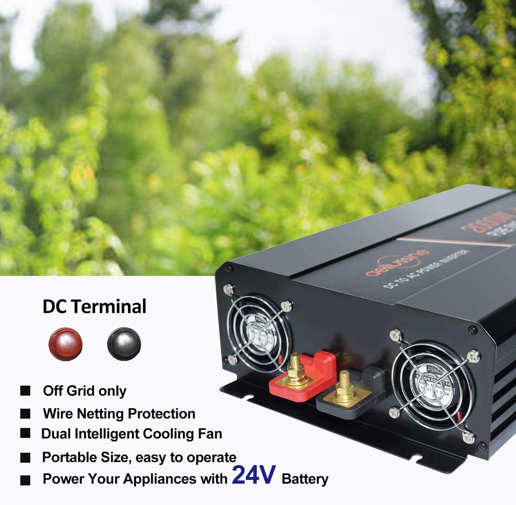 3000 Watt Pure Sine Wave Inverter 24 Volt DC to AC 110V 120V with LCD Display N199