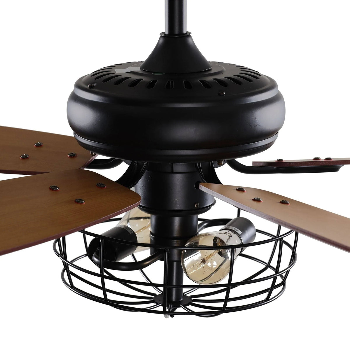 Black Metal Caged Ceiling Fan with Light Kit P25602