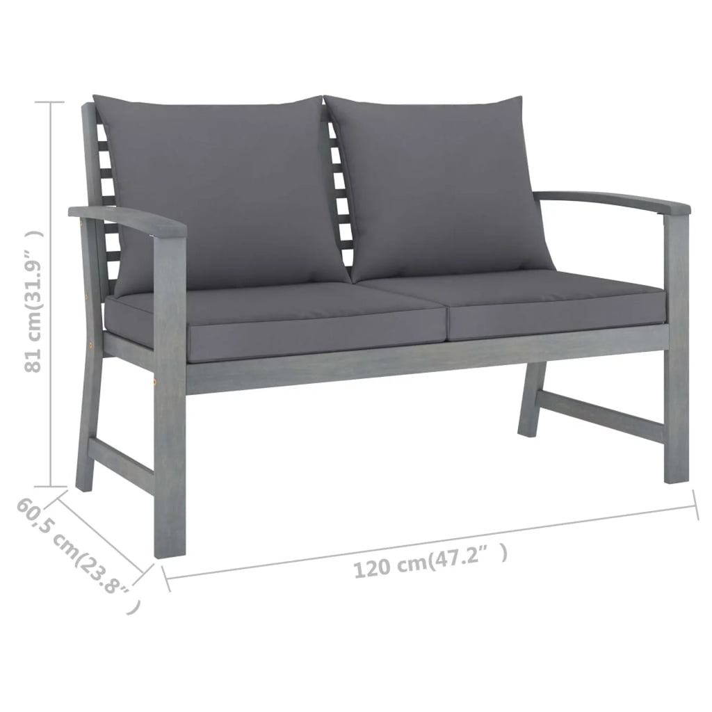 Dark Gray Cushion Solid Acacia Wood Patio Bench L932