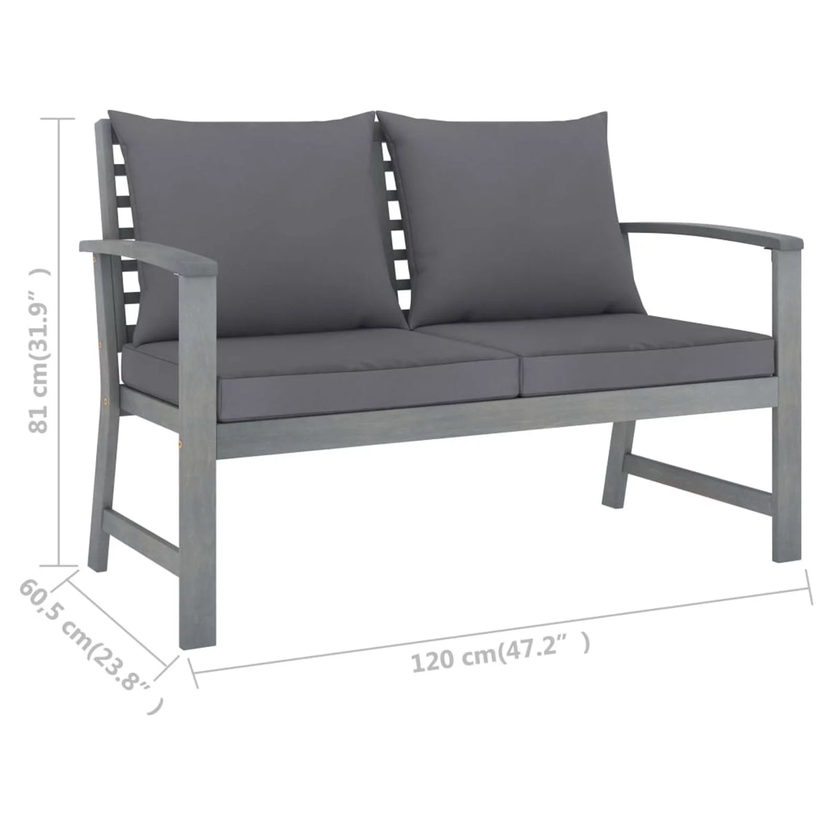 Dark Gray Cushion Solid Acacia Wood Patio Bench L932