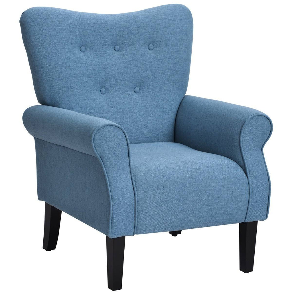 Blue Wing Back Accent Chair with Wooden Legs A863