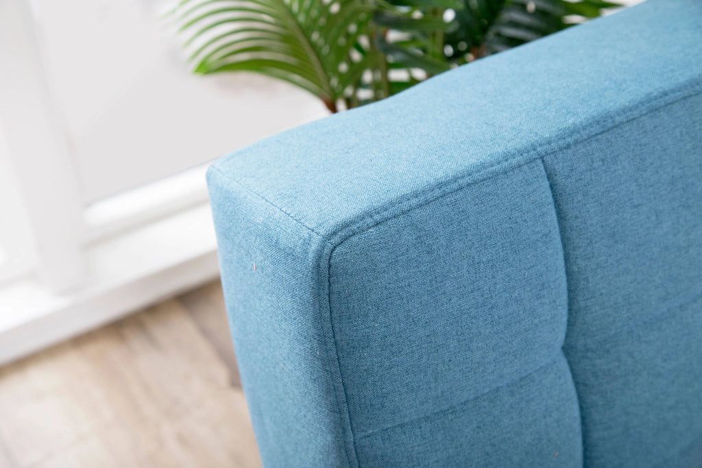 Blue Tufted Fabric Convertible Sofa Futon P1367