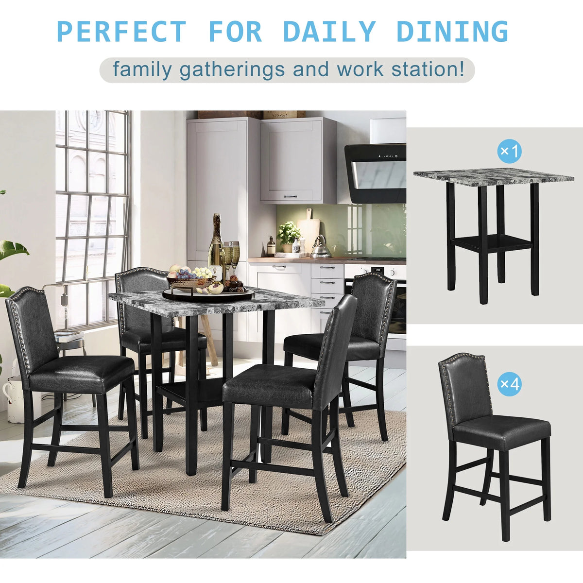 5 Piece Dining Set with 4 Chairs X7027