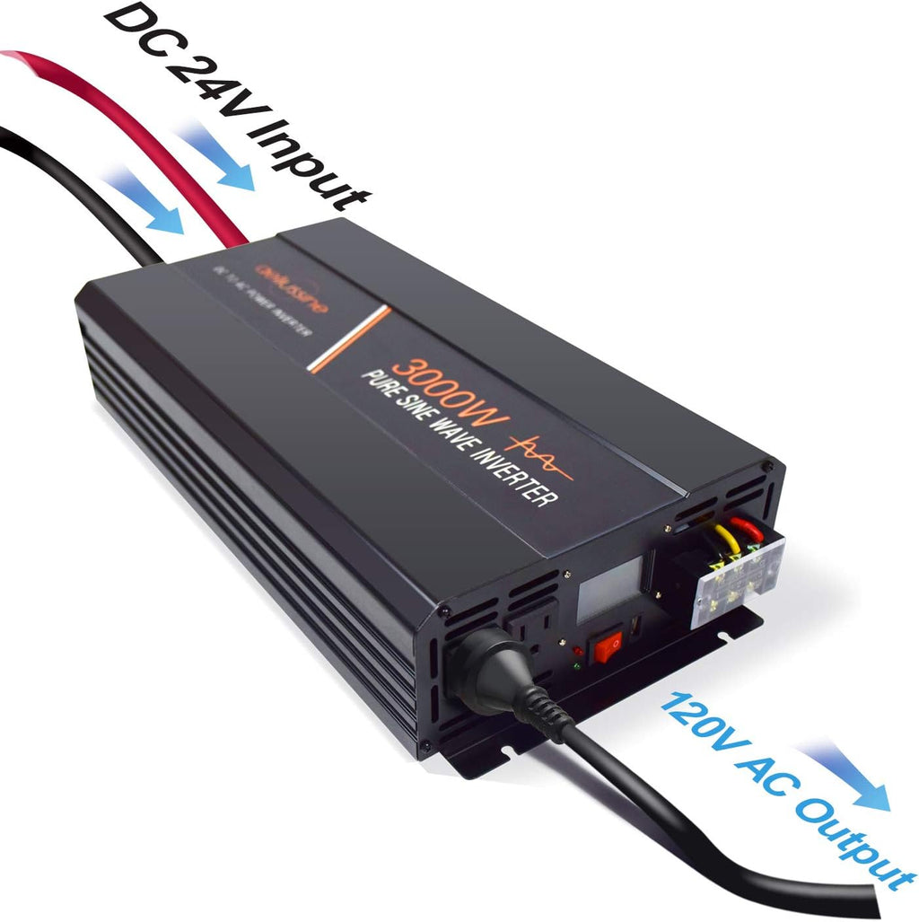 3000 Watt Pure Sine Wave Inverter 24 Volt DC to AC 110V 120V with LCD Display N199