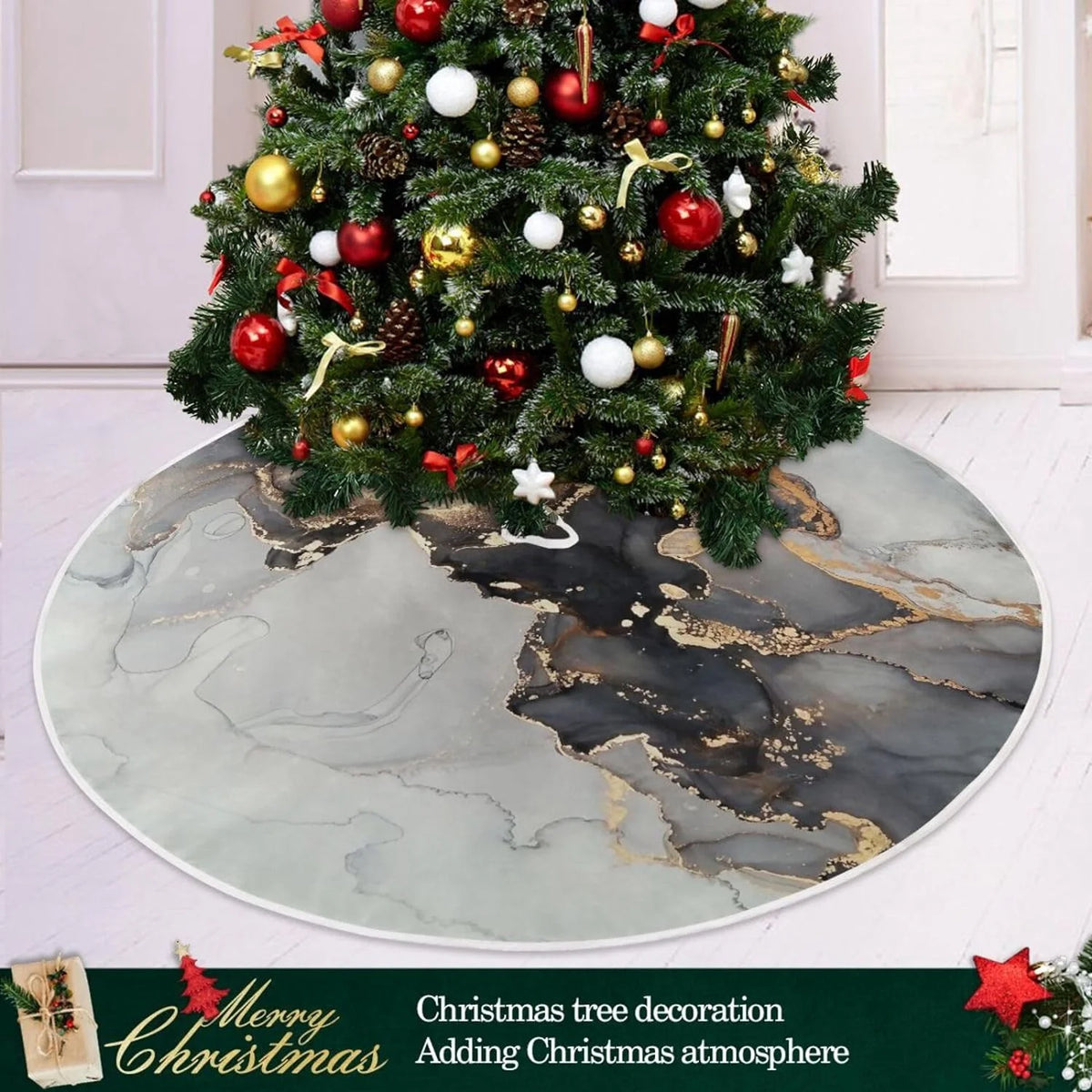 Black Gold Marble Texture Christmas Tree Skirt P1107