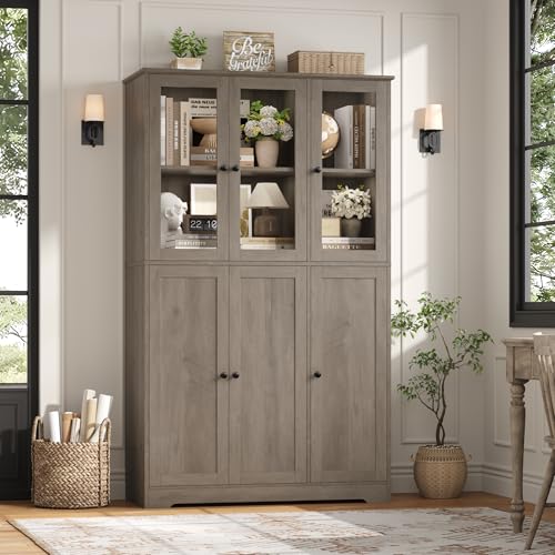 Grey 69" Tall Bookshelf with Storage Cabinet L4913