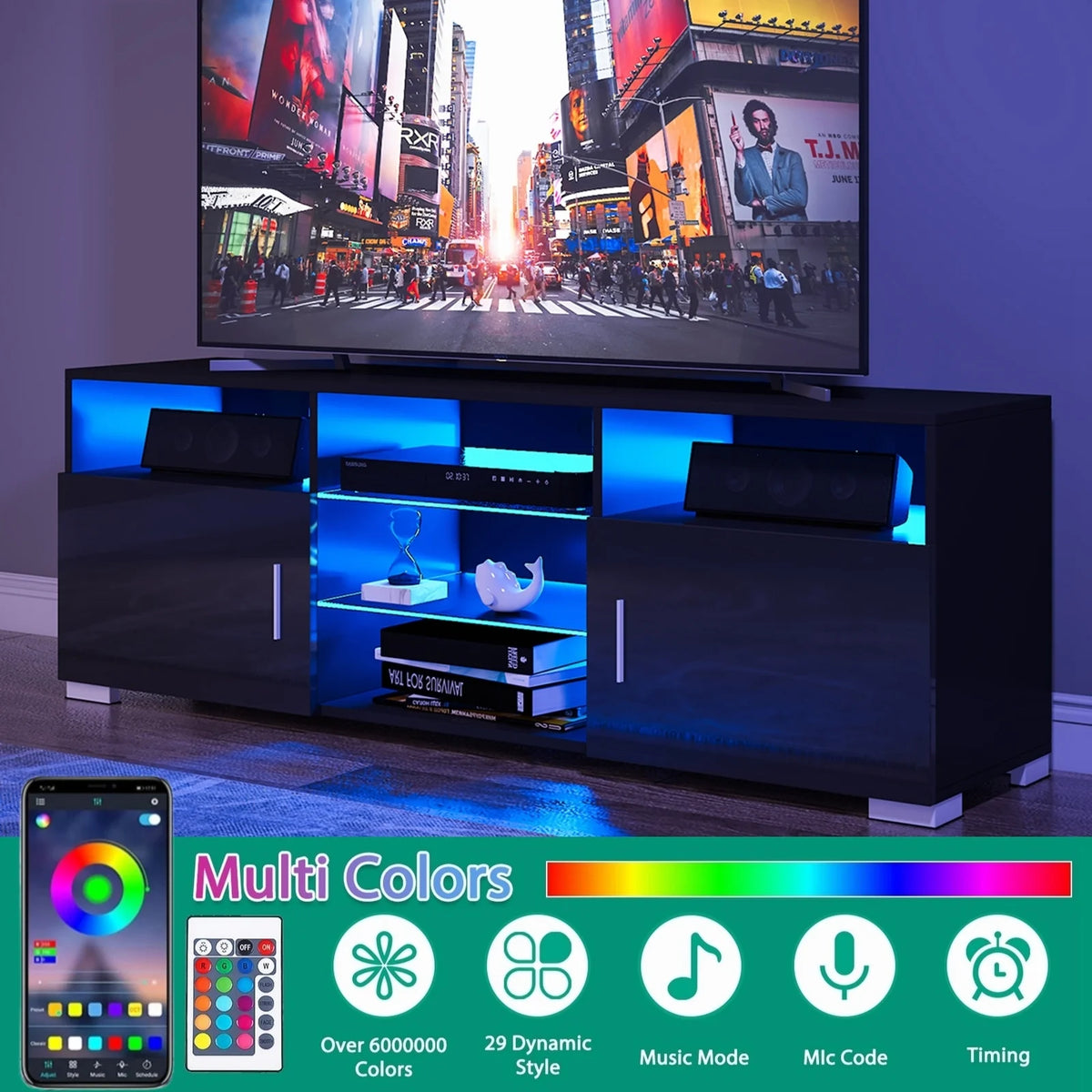 LED TV Stand with 2 Doors and Glass Shelf N5479