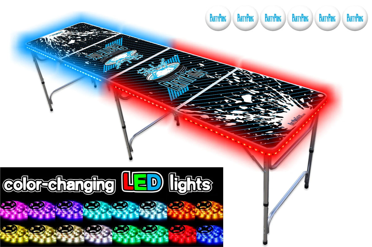 8-Foot Beer Pong Table with Cup Holes, LED Lights, Dry Erase Surface A76176