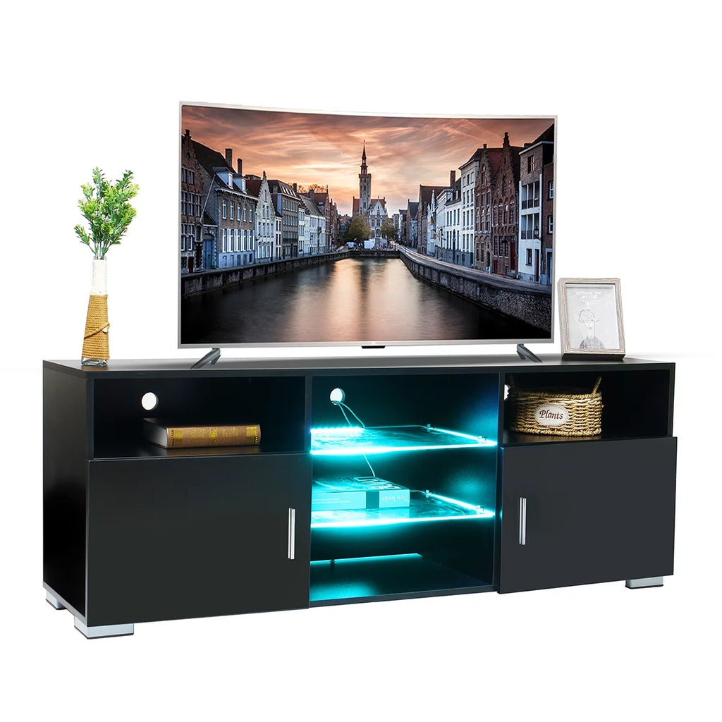 LED TV Stand with 2 Doors and Glass Shelf N5479