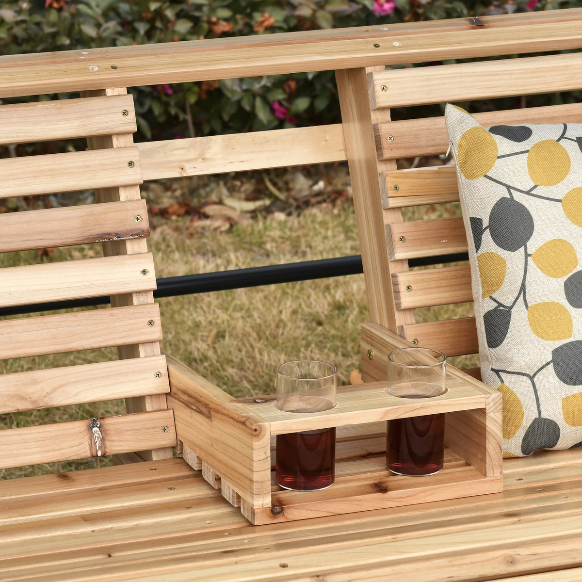 3-Seater Wooden Porch Swing with Folding Coffee Table X75779