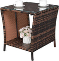 Rattan Side Table with Glass Top Storage U5741