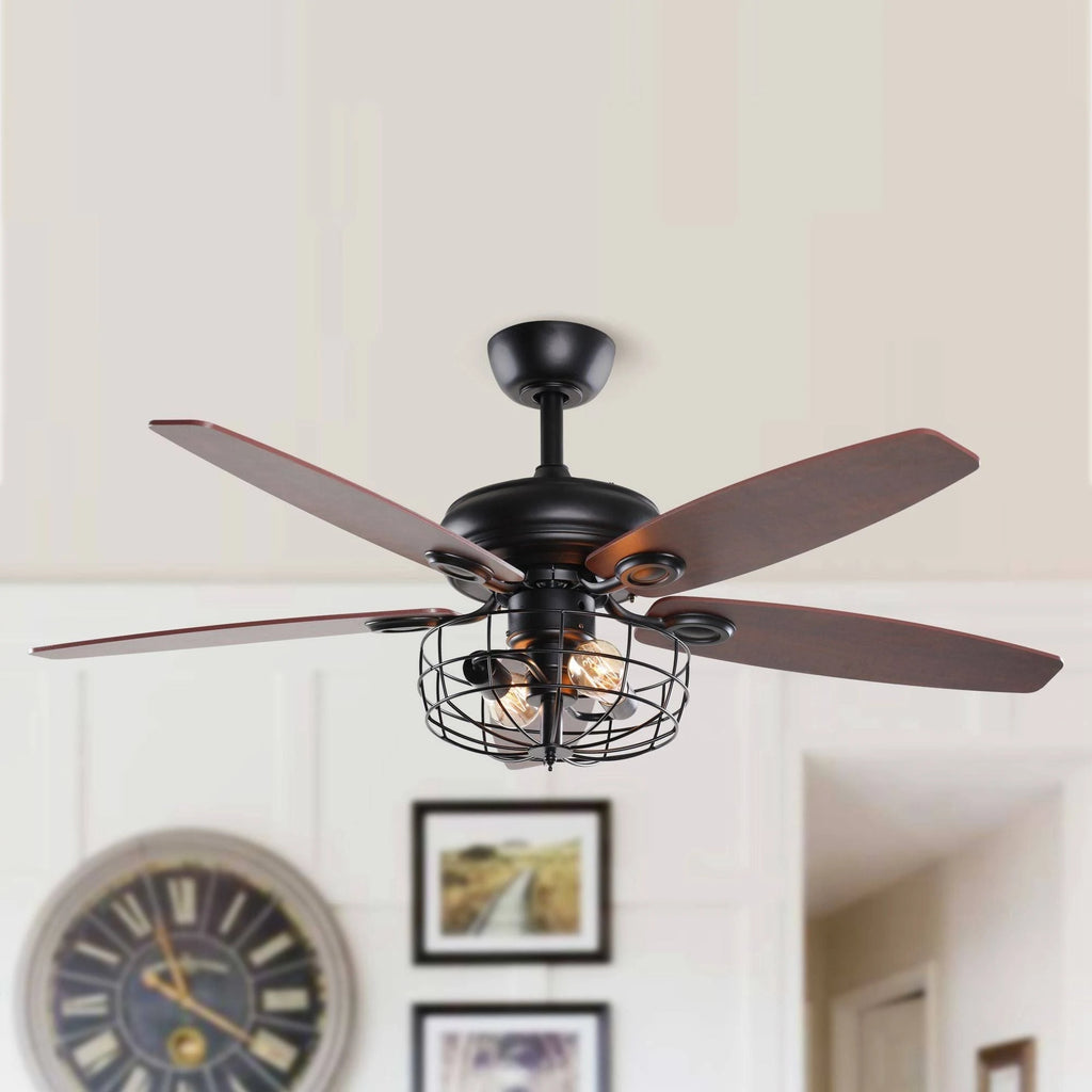 Black Metal Caged Ceiling Fan with Light Kit P25602