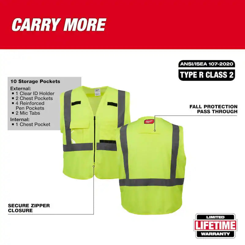 Yellow Class 2 High Visibility Safety Vest with 10 Pockets K45740