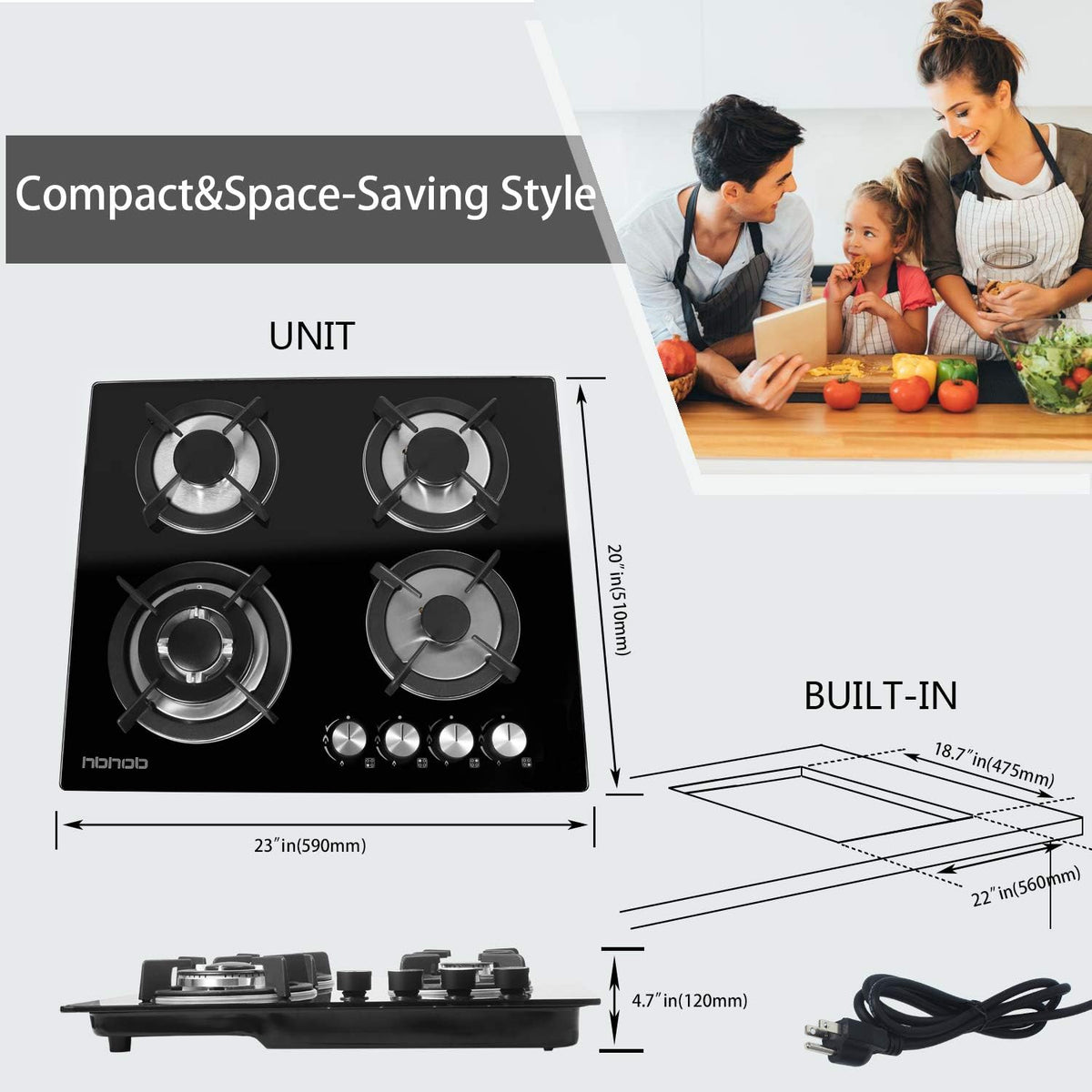 4 Burners Gas Cooktop Tempered Glass Built in Gas Stove T79460