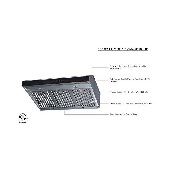 30x22 Stainless Steel Under Cabinet Ducted Range Hood 500 CFM Touch Control R262