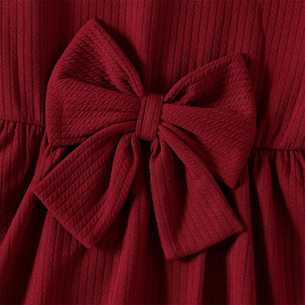 Red 3D Bowknot Long Sleeve Dress T860508