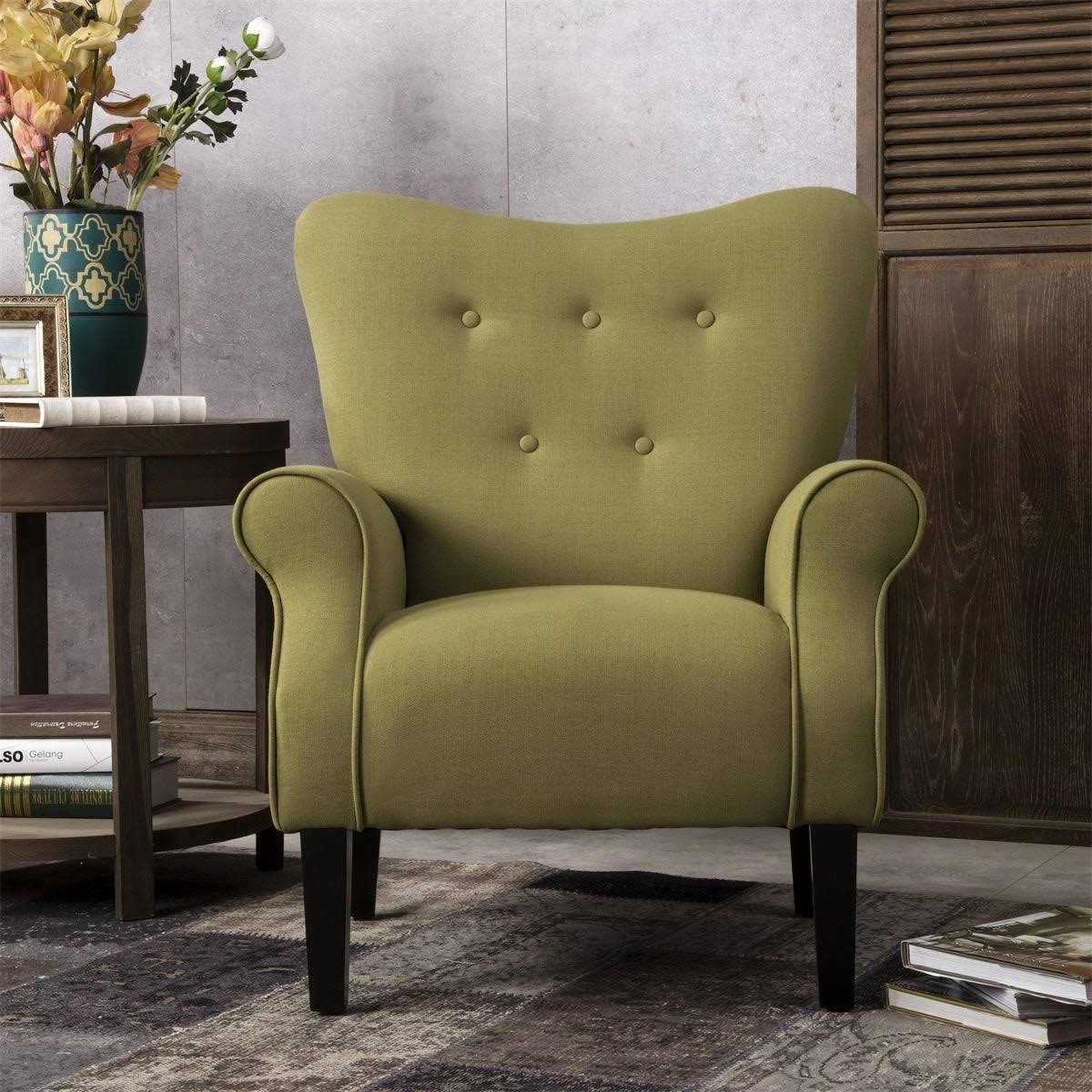 Blue Wing Back Accent Chair with Wooden Legs A863