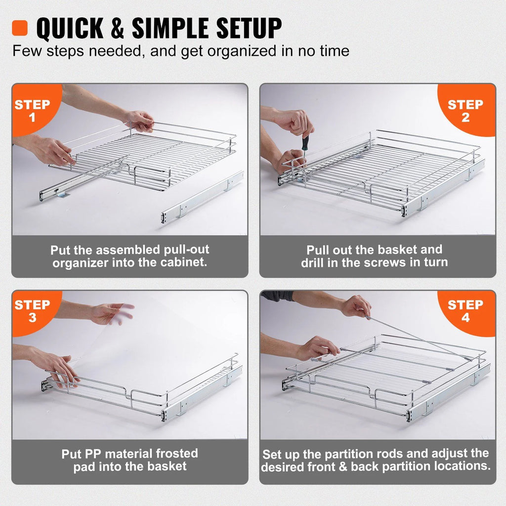Chrome Plated Steel Pull Out Cabinet Organizer E5070