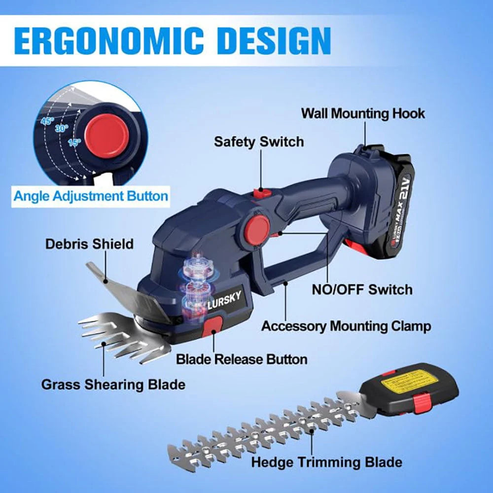 Cordless Hedge Trimmer 2-in-1 Grass Shears and Shrub Trimmer 21V Blue W826154