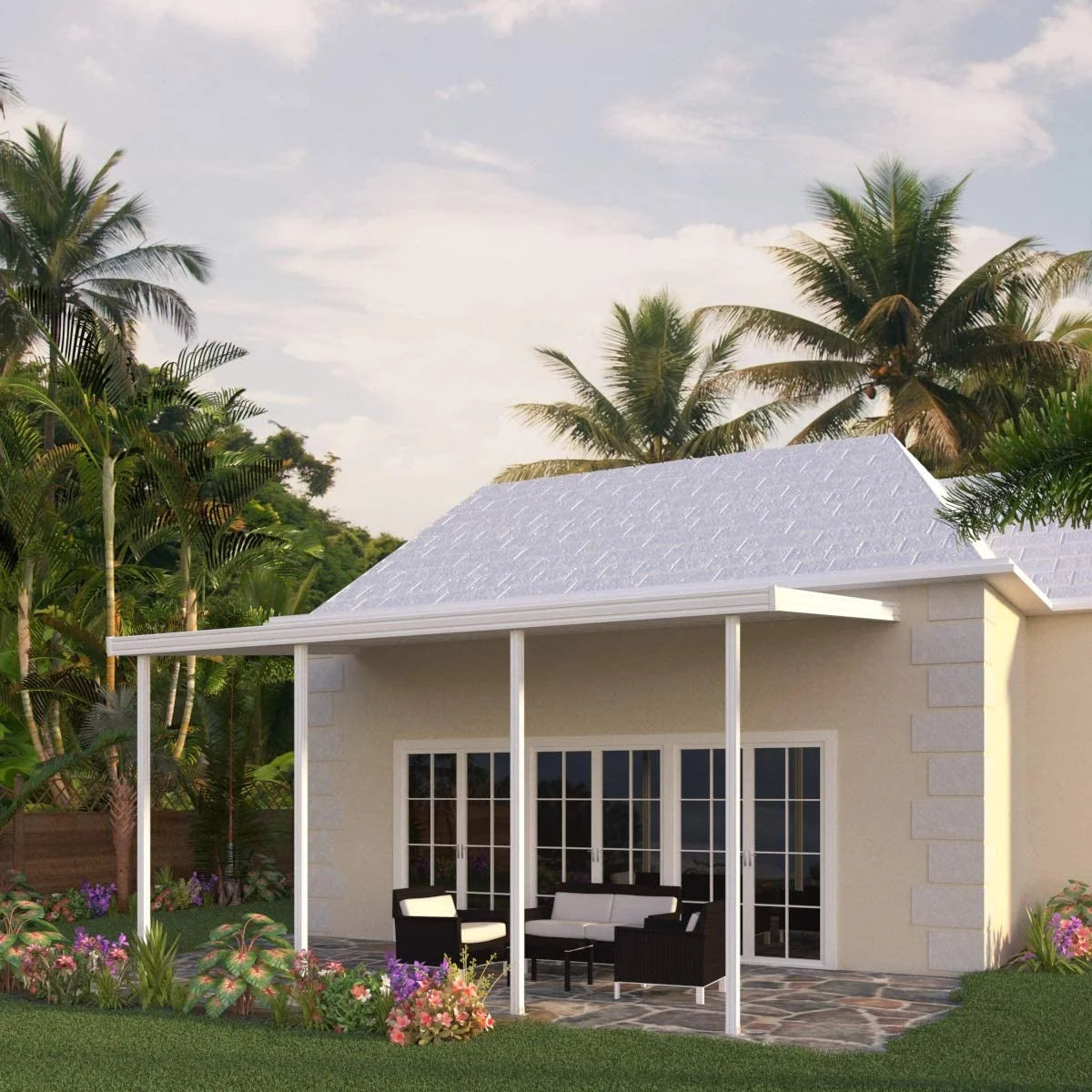 White Aluminum Patio Cover with 4 Posts F614