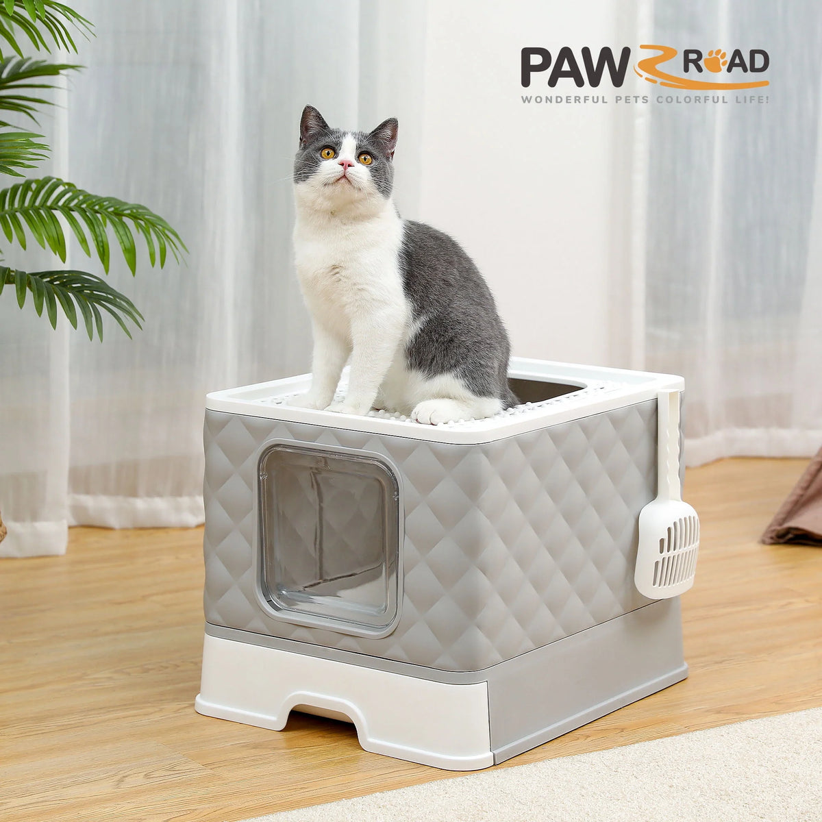 Enclosed Cat Litter Box with Lid Drawer Type Gray D15651