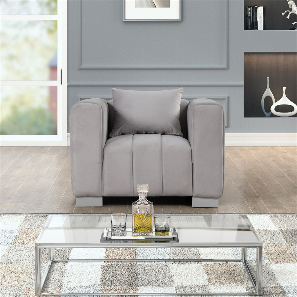 3-PC Velvet Sofa and 2 Armchairs Set Light Gray S12720