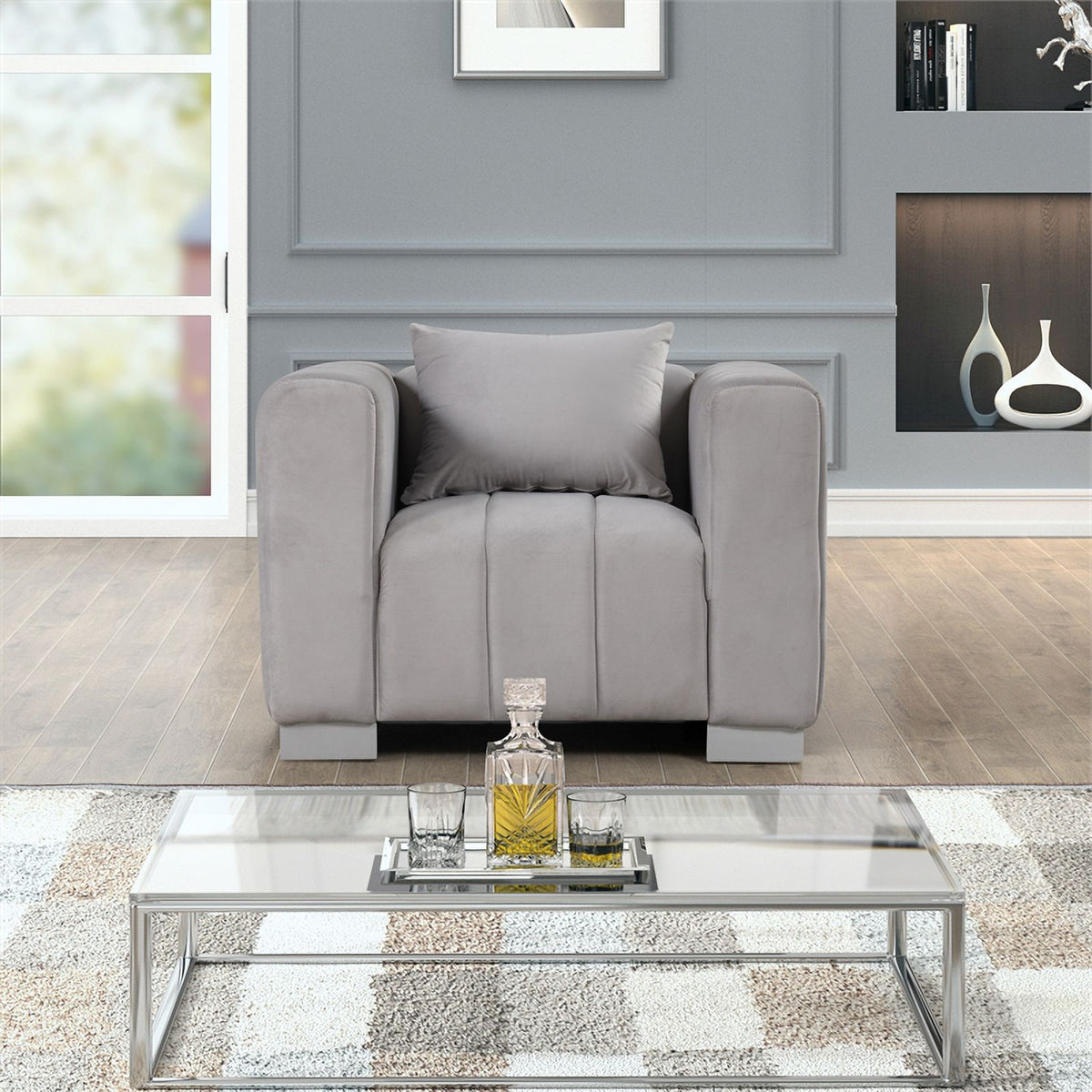 3-PC Velvet Sofa and 2 Armchairs Set Light Gray S12720