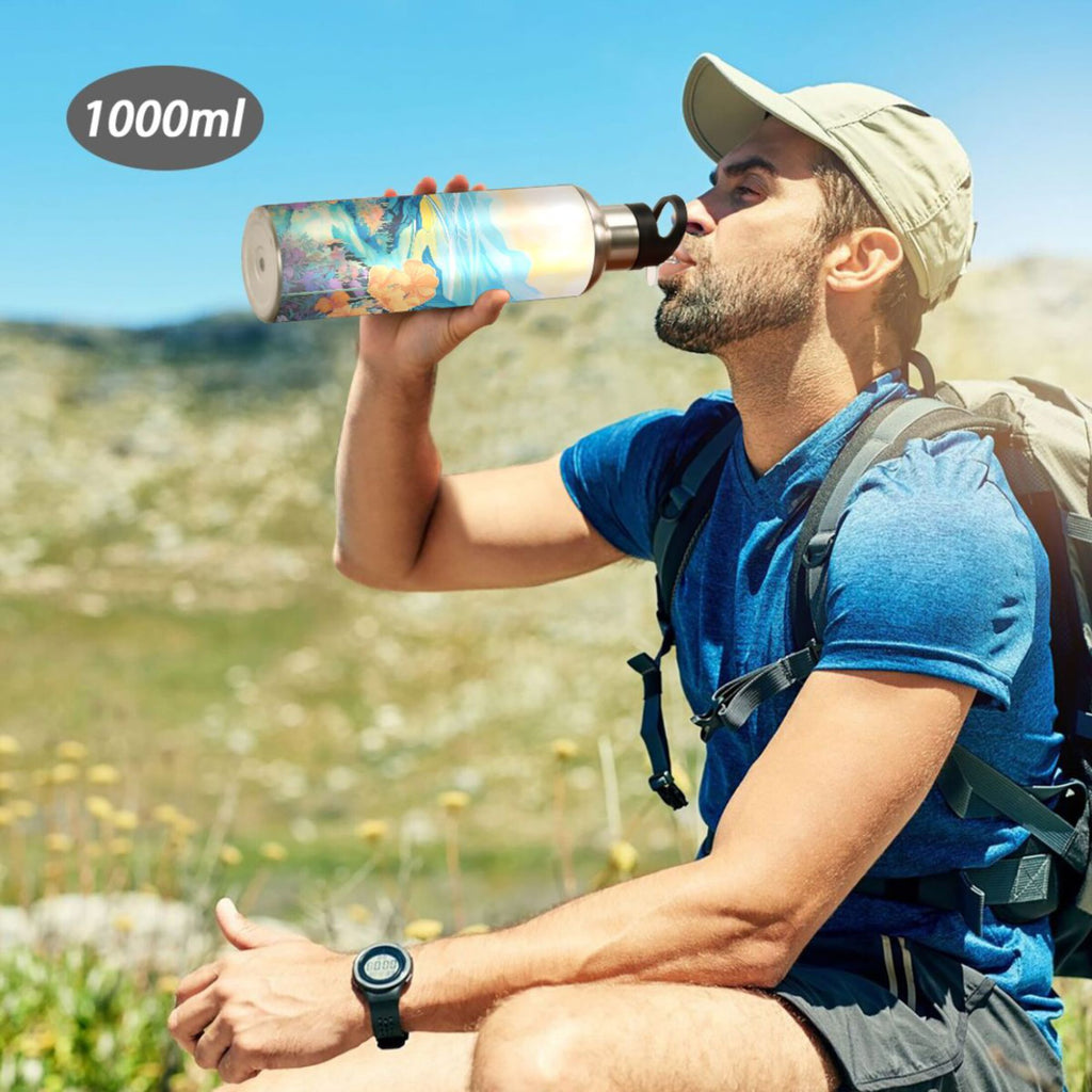 Blue Stainless Steel Insulated Water Bottle with Straw Lid I1294