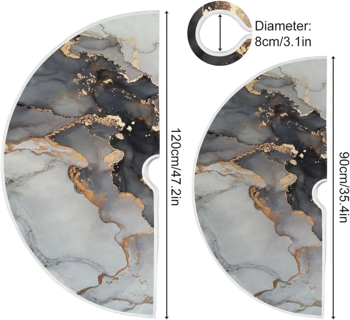 Black Gold Marble Texture Christmas Tree Skirt P1107