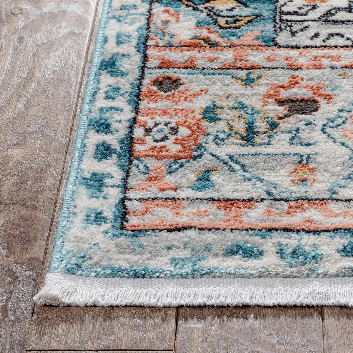 Blue Ivory Vintage Oriental Medallion Area Rug O564236