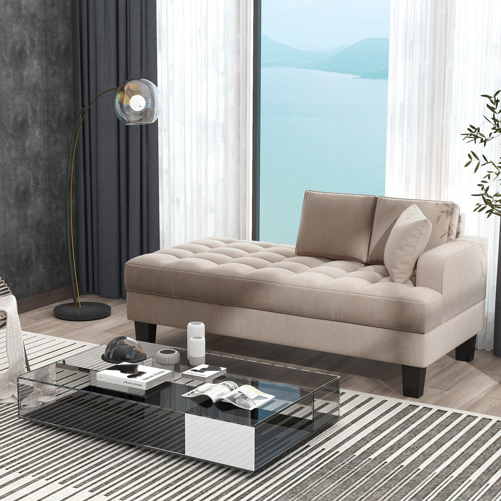 Grey Deep Tufted Upholstered Chaise Lounge with Toss Pillow U48727
