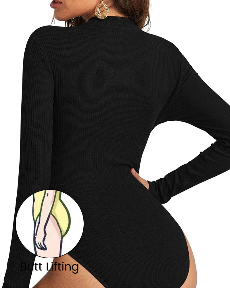Ribbed Long Sleeve Half-Zip Bodysuit H862