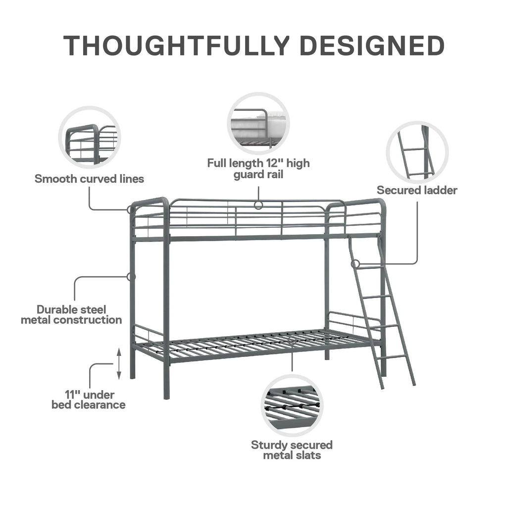 Twin over Twin Metal Bunk Bed with Ladder X8345