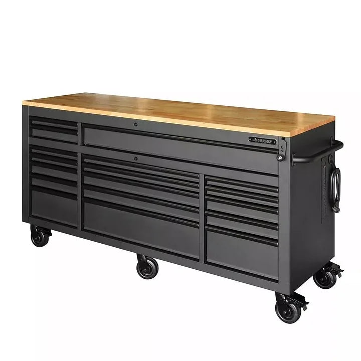 72 IN. W 18-Drawer Deep Tool Chest Mobile Workbench in Matte Black with Adjustable-Height Hardwood Top K550