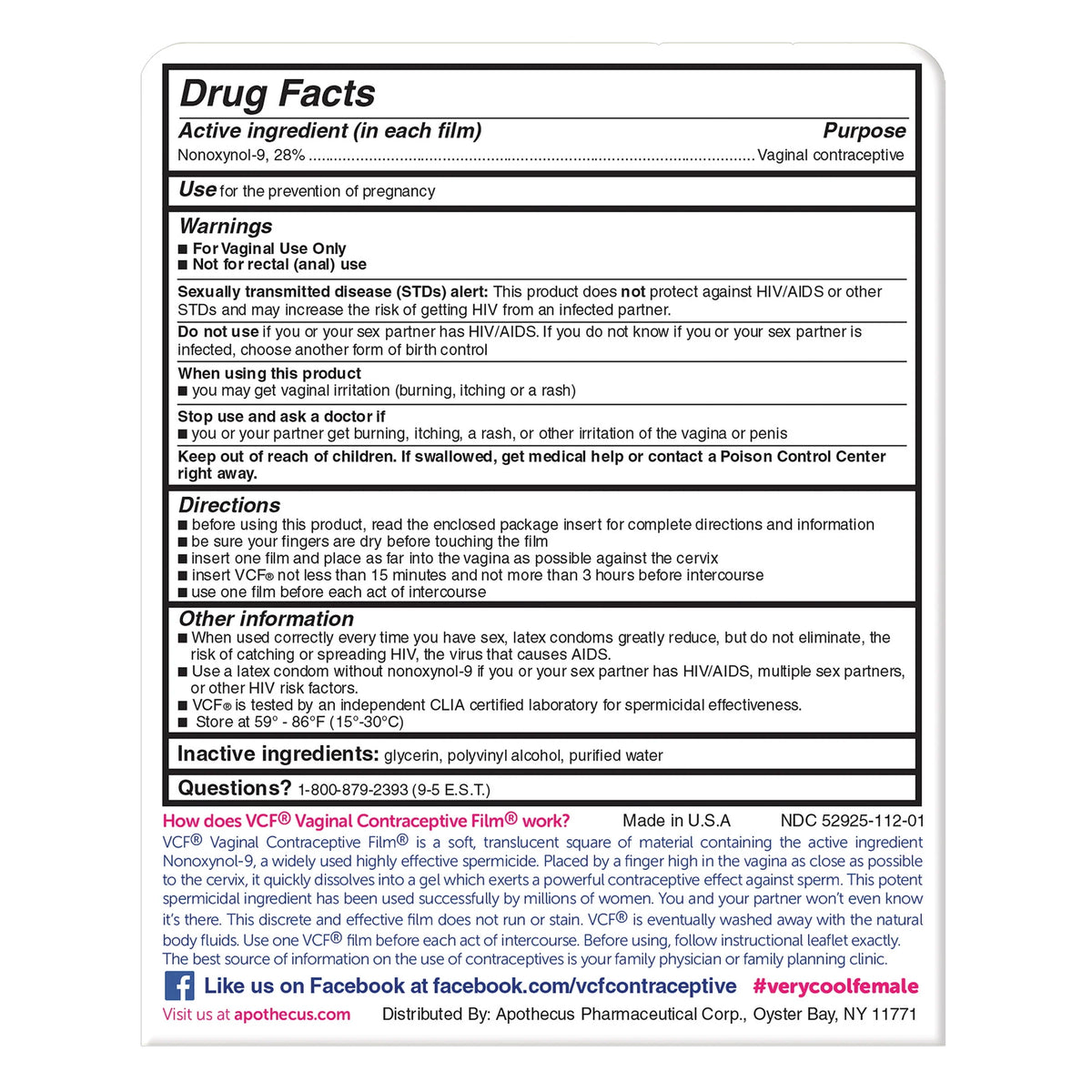 Vaginal Contraceptive Spermicide Film, 9 Ct A645
