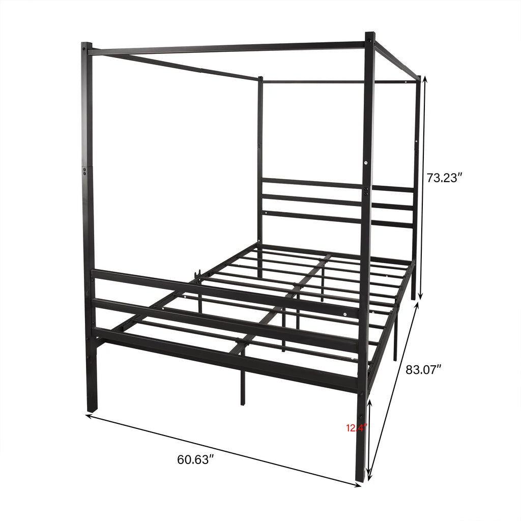 Black Queen Size Metal Canopy Bed with Headboard K47352