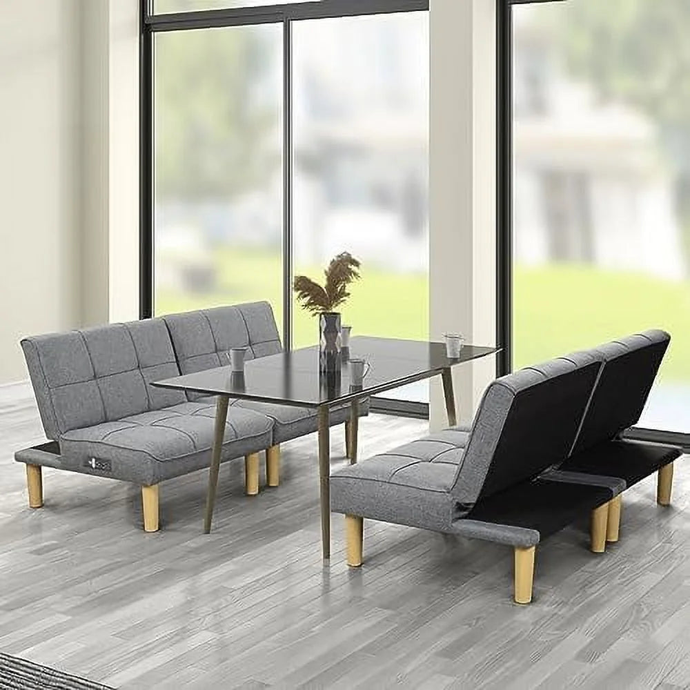 Convertible 2 Seater Futon Sofa with USB Port Y53276