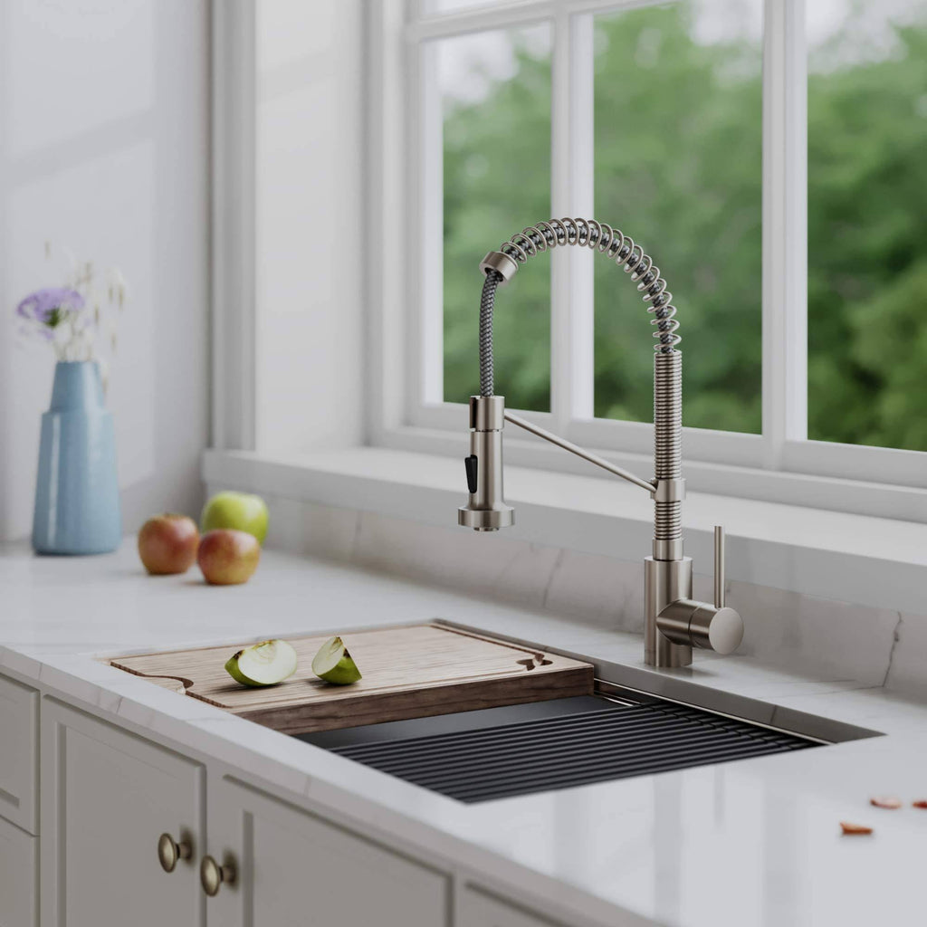Commercial Kitchen Faucet with Soap Dispenser, Spot Free Stainless Steel S7699