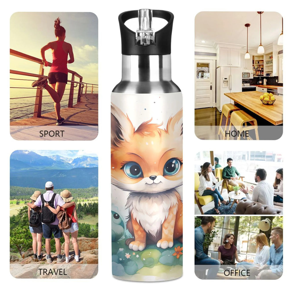 Stainless Steel Insulated Thermos Vacuum Flask Water Bottle with Straw Lid G745