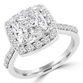 14K White Gold Cushion Cut Diamond Halo Engagement Ring O388