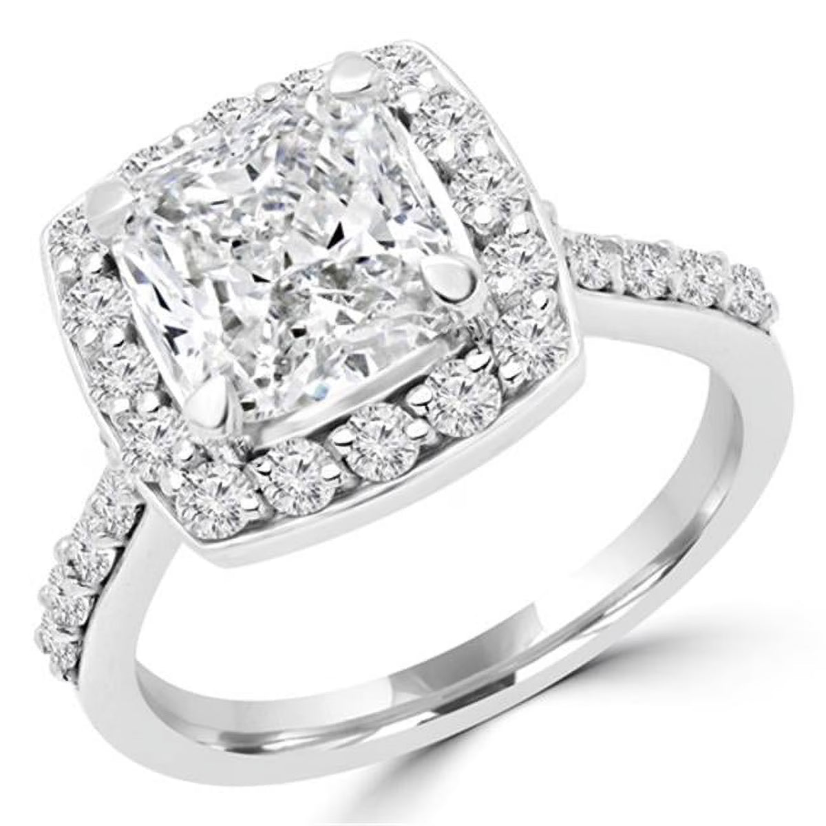 14K White Gold Cushion Cut Diamond Halo Engagement Ring O388