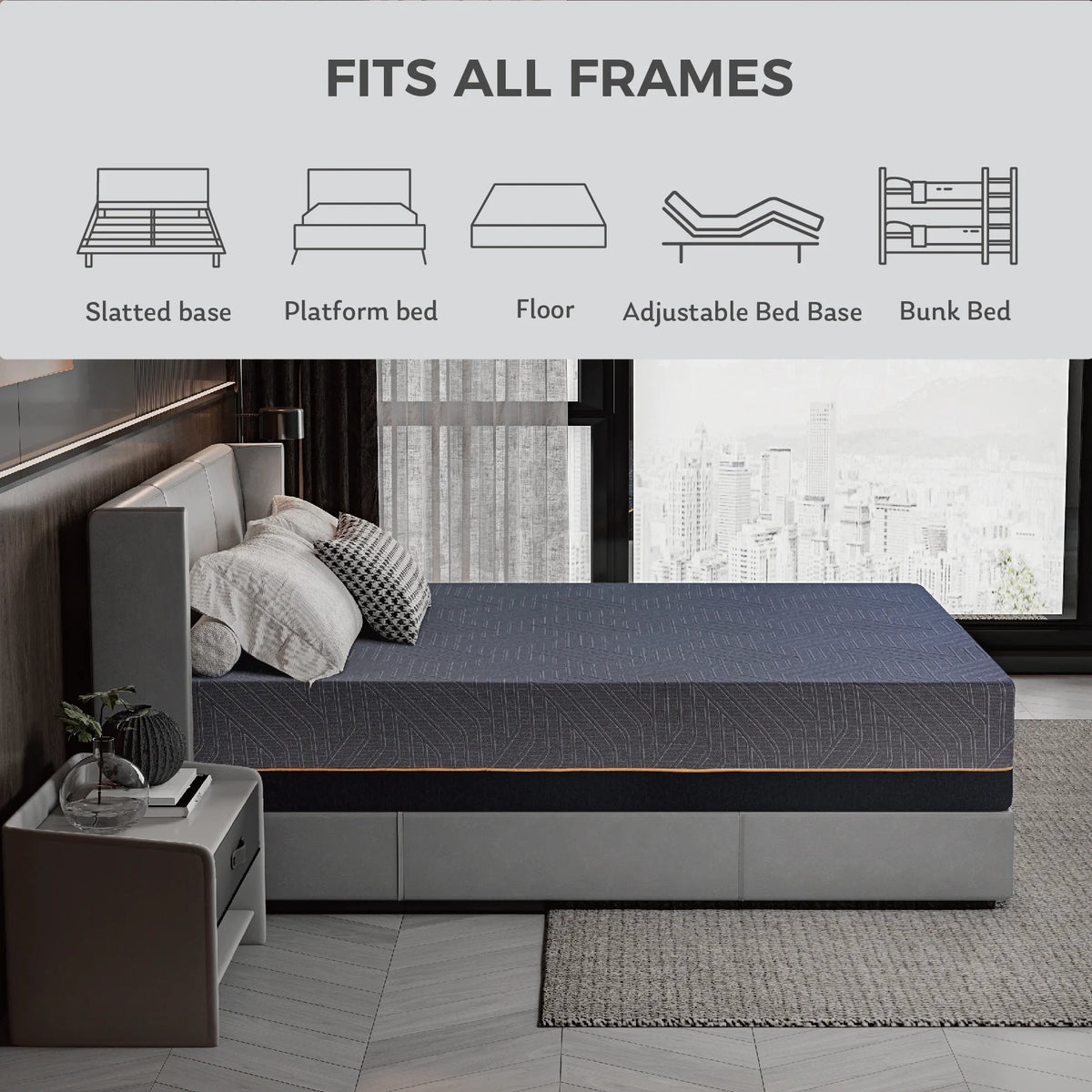 Black 14 inch Queen Memory Foam Mattress V45683